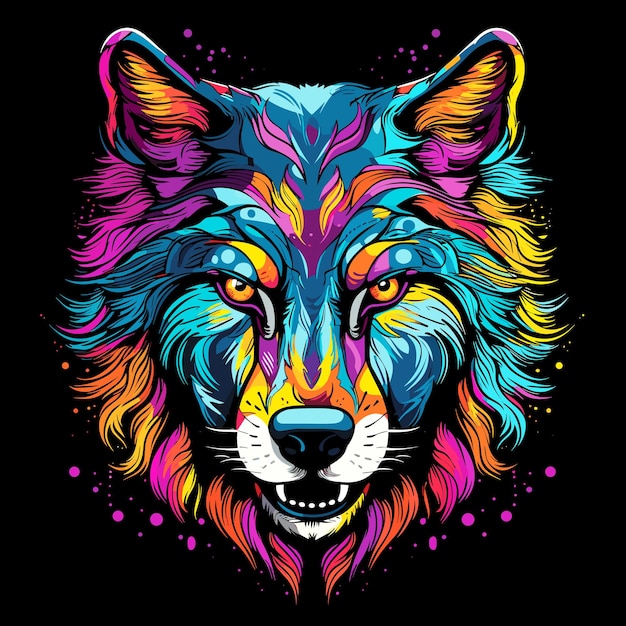 Portrait d'un loup dans un style pop art vectoriel. Illustration artistique d'animaux sauvages. Modèle pour t-shirt, autocollant, etc.