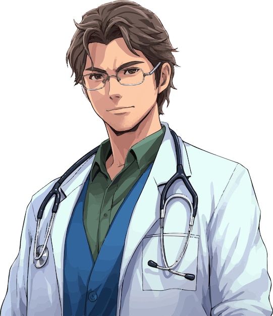 Vecteur portrait d'un médecin dans le style des dessins animés avec des lunettes