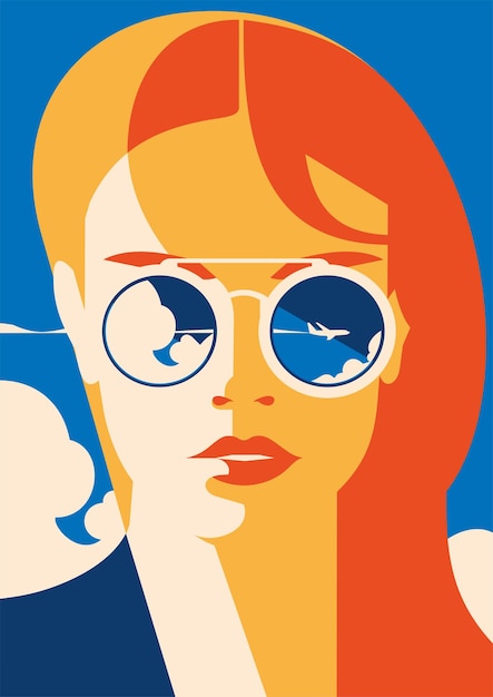 Portrait de mode d'une mannequin avec des lunettes de soleil Poster Time to Travel et Summer Holiday