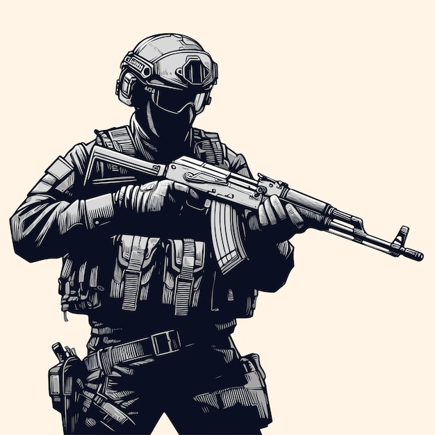 Portrait monochrome vectoriel d'un soldat abstrait