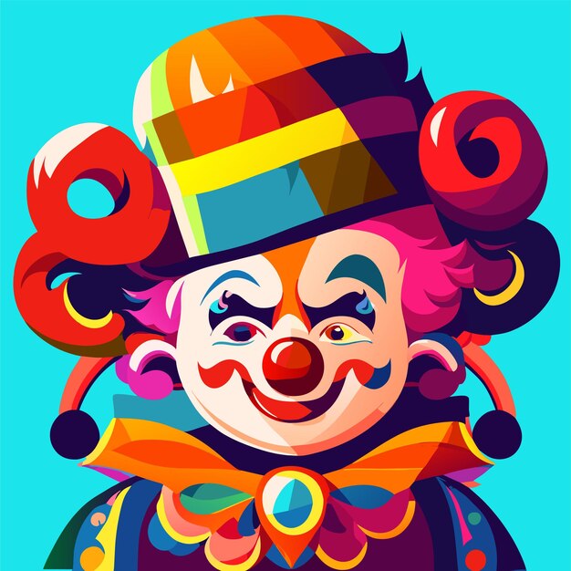 Vecteur portrait de personnage de clown coloré dessiné à la main plat autocollant de dessin animé élégant concept d'icône isolé