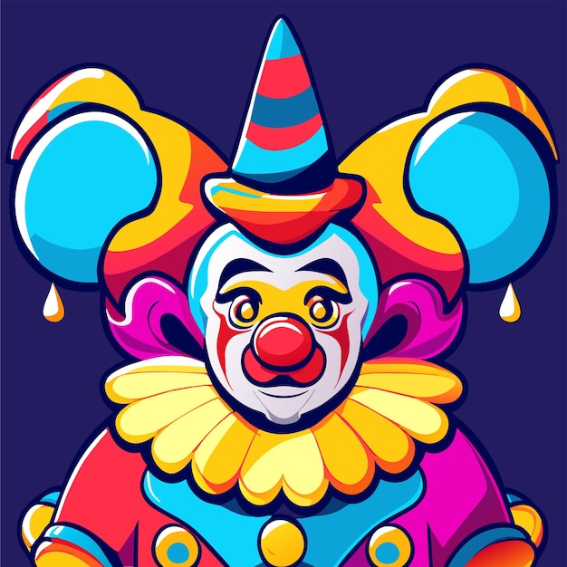 Vecteur portrait de personnage de clown coloré dessiné à la main plat autocollant de dessin animé élégant concept d'icône isolé