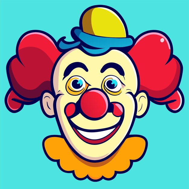 Portrait De Personnage De Clown Coloré Dessiné à La Main Plat Autocollant De Dessin Animé élégant Concept D'icône Isolé