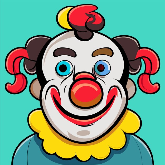 Vecteur portrait de personnage de clown coloré dessiné à la main plat autocollant de dessin animé élégant concept d'icône isolé