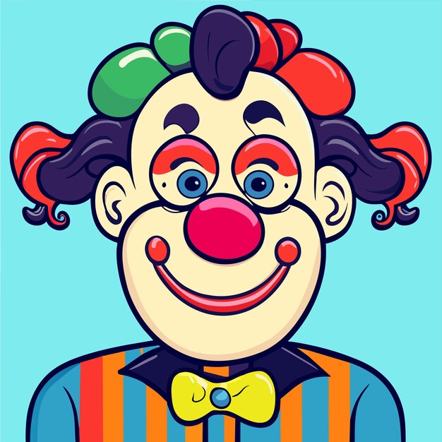 Vecteur portrait de personnage de clown coloré dessiné à la main plat autocollant de dessin animé élégant concept d'icône isolé