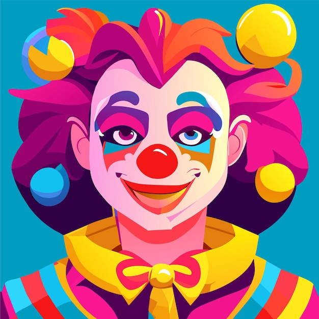 Portrait de personnage de clown coloré dessiné à la main plat autocollant de dessin animé élégant concept d'icône isolé