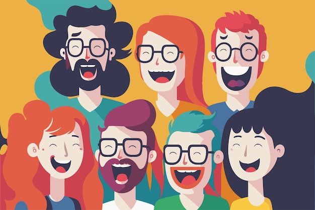 Portrait de personnes de groupe de rire heureux d'adolescents et de filles souriants à la fête