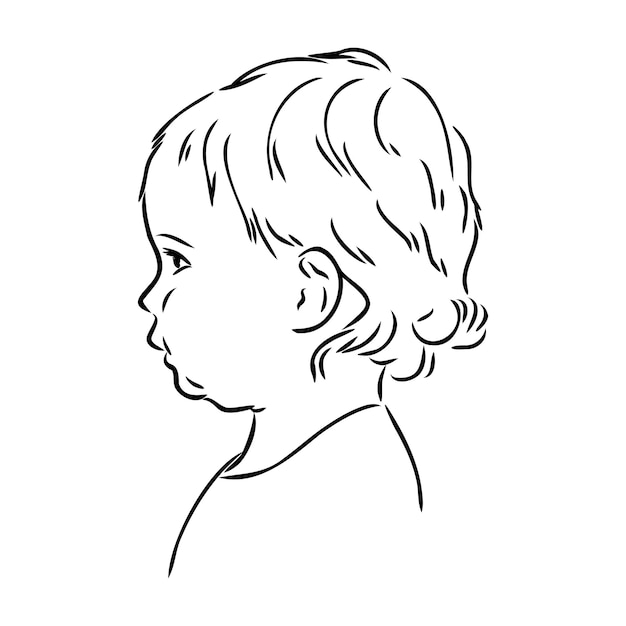 Vecteur portrait de petit enfant dessiné à la main dans le croquis de vecteur de profil isolé sur fond blanc dessin au trait