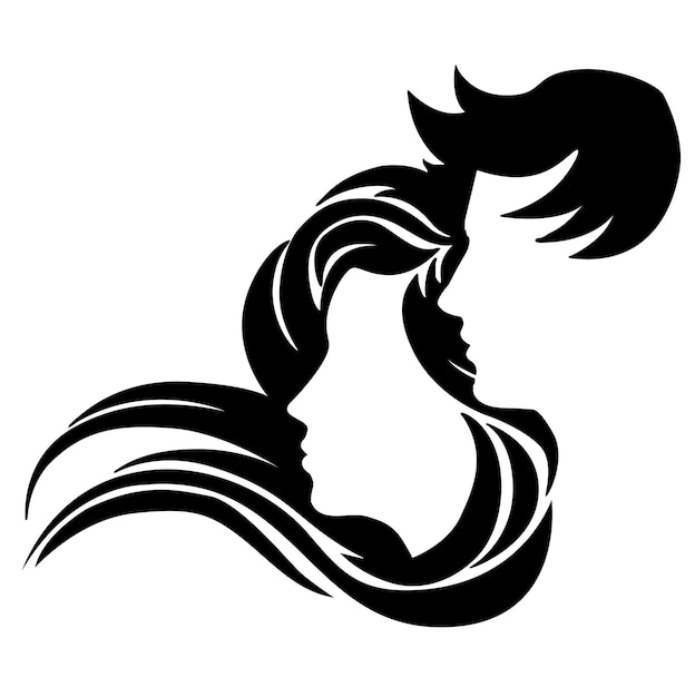 Portrait de silhouette noire d'un homme et d'une femme en illustration vectorielle de tête de profil