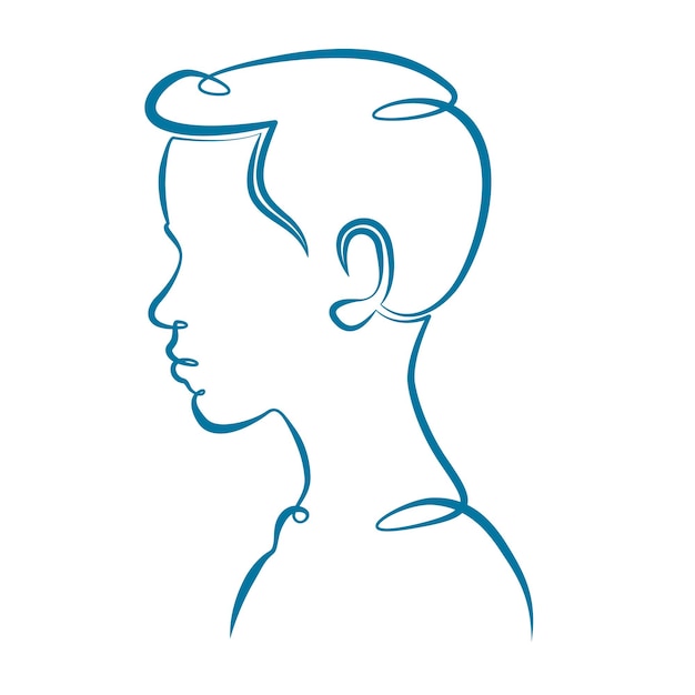 Vecteur portrait silhouette de profil de la tête d'un enfant garçon une ligne continue épaisse audacieuse art unique dessiné doodle isolé dessiné à la main contour logo illustration