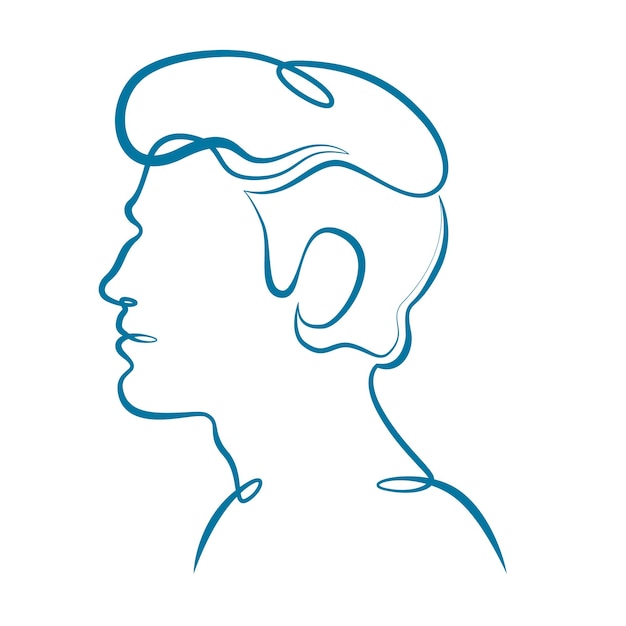 Vecteur portrait silhouette de profil de la tête d'un jeune homme une ligne continue épaisse audacieuse art unique dessiné doodle isolé dessiné à la main contour logo illustration