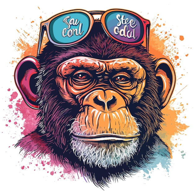 Vecteur portrait de singe dans des lunettes de couleur arc-en-ciel