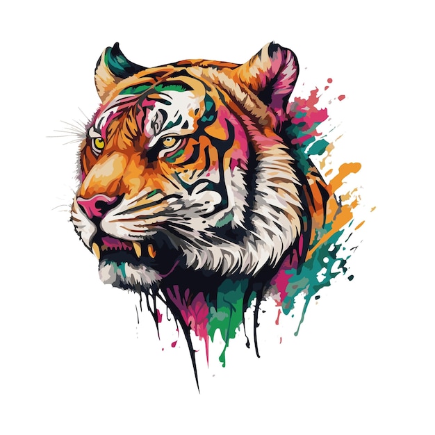 Portrait de tigre en colère coloré, wpap, pop art, style abstrait