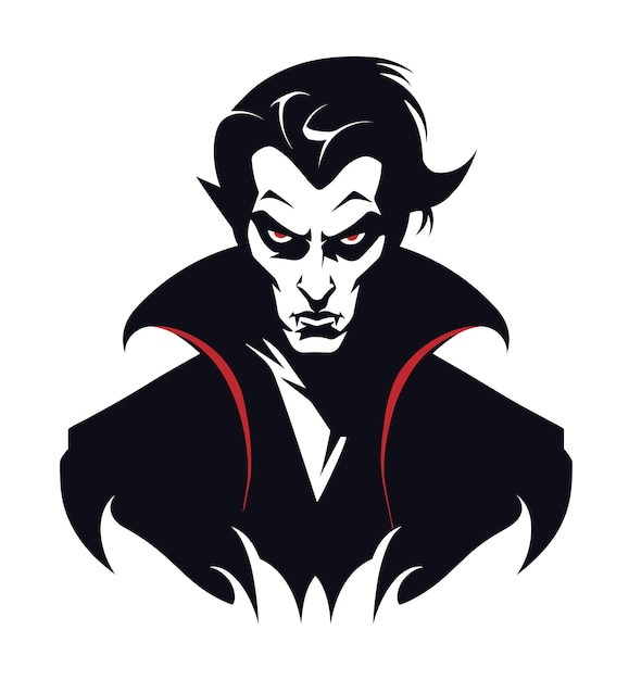 Vecteur portrait de vampire dracula illustration d'halloween de vampire en couleurs noir et blanc