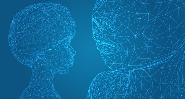 Portrait vectoriel 3D d'une belle jeune fille avec une coiffure d'angles sur un fond bleu