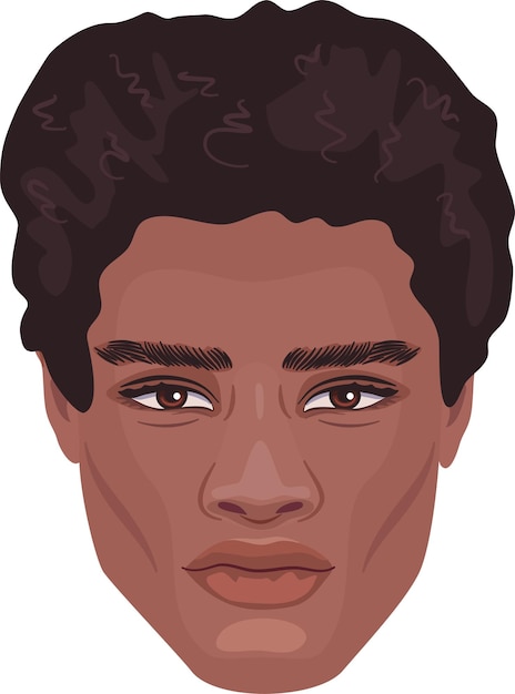 Portrait Vectoriel Détaillé D'un Bel Homme Africain Avec Une Coiffure Afro Ondulée. Avatar De Médias Sociaux.