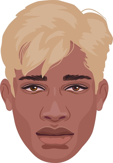 Vecteur portrait vectoriel détaillé d'un jeune homme africain aux cheveux blonds. avatar pour les réseaux sociaux.