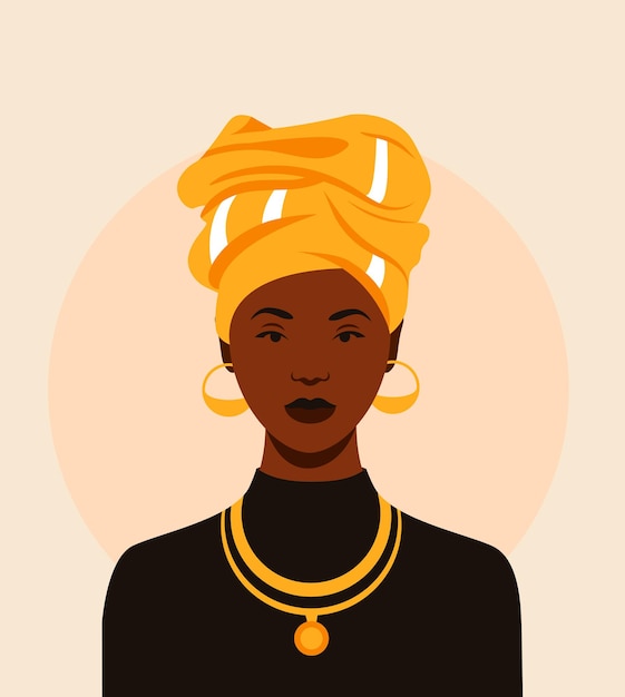 Portrait vectoriel d'une femme africaine avec des vêtements traditionnels Groupes minoritaires Concept