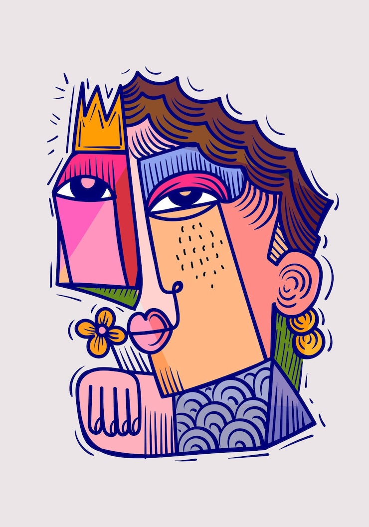 Vecteur portrait de visage abstrait esthétique personnes griffon décoratif géométrique illustration vectorielle dessinée à la main