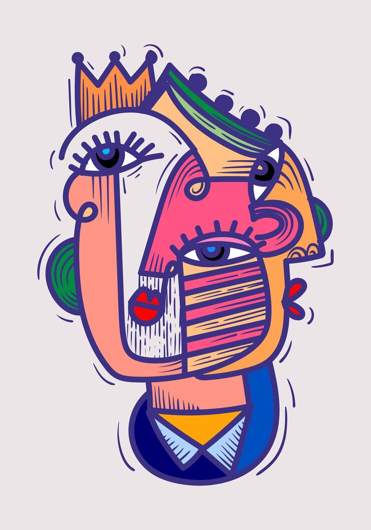 Vecteur portrait de visage abstrait esthétique personnes griffon décoratif géométrique illustration vectorielle dessinée à la main