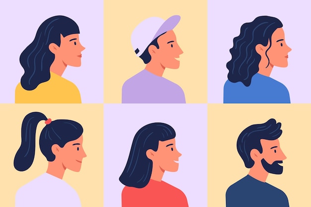 Vecteur portraits de profil avatars femmes et hommes femme et homme tête visage illustration vecteur