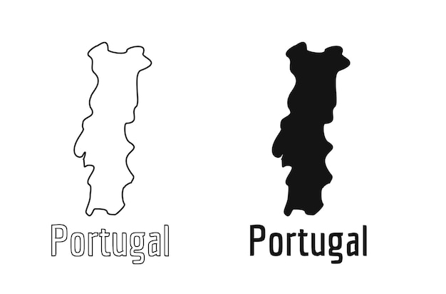 Portugal Carte Pays Icône Contour Style Et Plat Vecteur Silhouettes