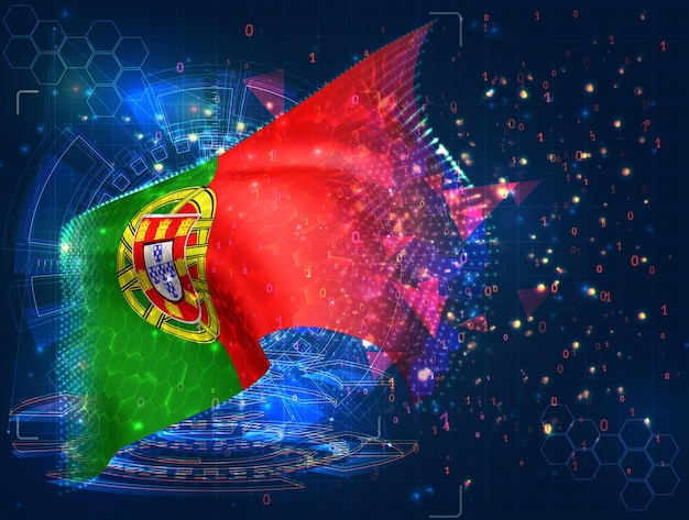 Vecteur portugal drapeau vectoriel objet 3d abstrait virtuel à partir de polygones triangulaires sur fond bleu