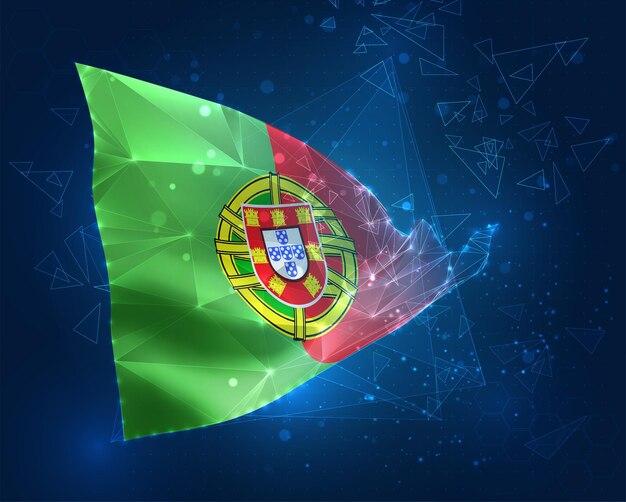 Portugal drapeau vectoriel objet 3D abstrait virtuel à partir de polygones triangulaires sur fond bleu