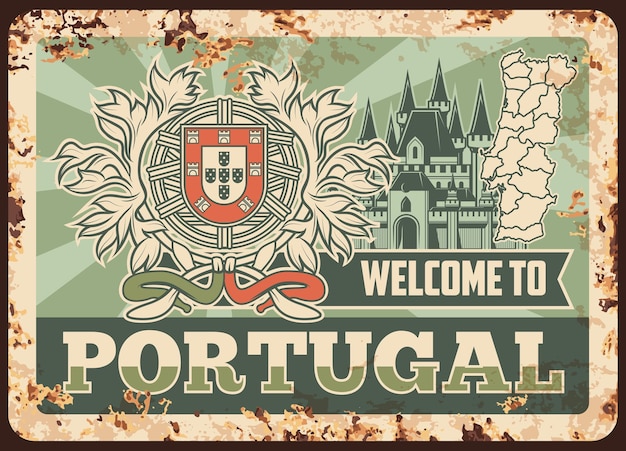 Portugal Plaque De Métal Rouillé Vecteur Rouille étain Signe