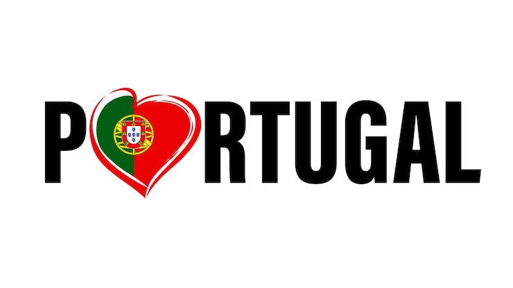 Vecteur portugal typographie créative logo de voyage portugais avec l'emblème du cœur publicité politique