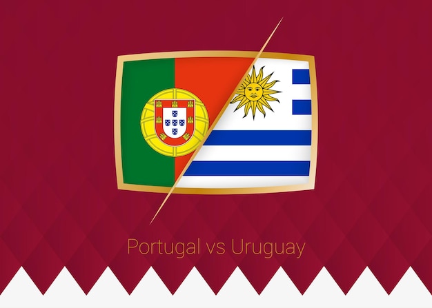 Portugal vs Uruguay icône de la phase de groupes de la compétition de football sur fond bordeaux