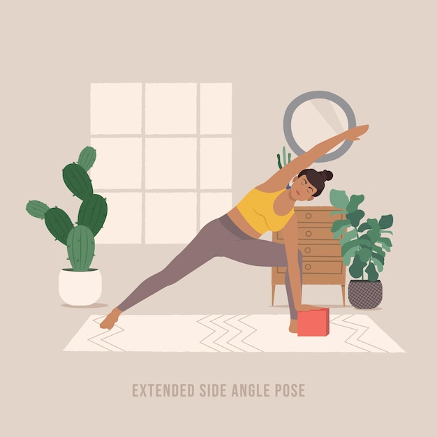 Pose D'angle Latéral étendu Jeune Femme Pratiquant La Pose De Yoga