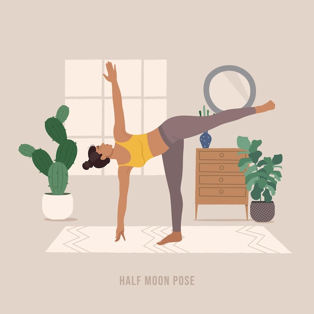 Pose De La Demi-lune Jeune Femme Pratiquant La Pose De Yoga