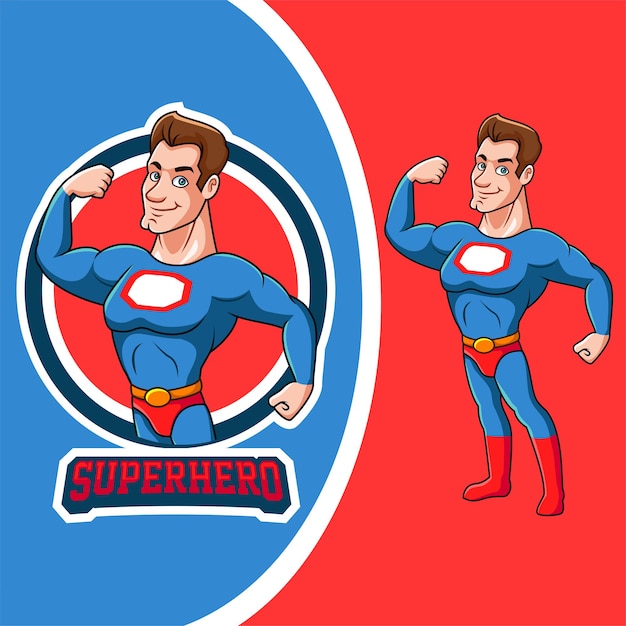 Pose de dessin animé mignon de super-héros fort