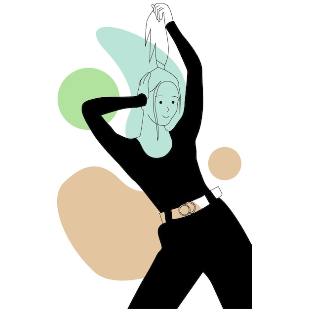 pose de femme dans un style d'art en ligne élégant avec un fond géométrique pastel