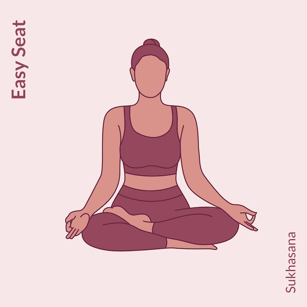 Vecteur pose de siège facile jeune femme pratiquant la pose de yoga femme entraînement fitness aérobie et exercice