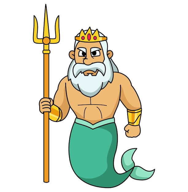 Poseidon avec une illustration de dessin animé de trident