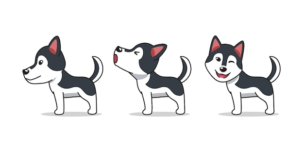 Poses De Chien Husky Sibérien De Personnage De Dessin Animé