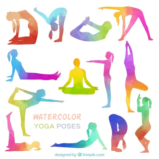 Vecteur poses de yoga aquarelle