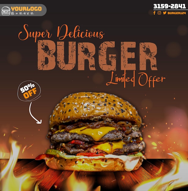 un post chaud ou une conception de publicité pour un Burger