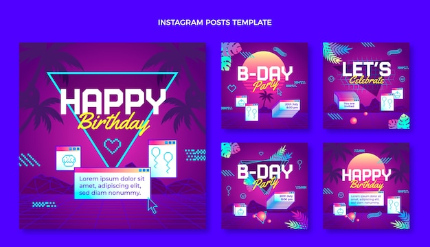 Post Instagram D'anniversaire Dégradé Rétro Vaporwave