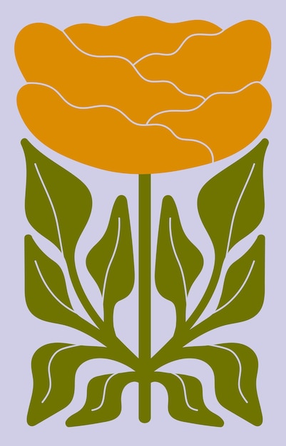 Poste Botanique Moderne Pour La Décoration Intérieure Fleur De Jardin Jaune Stylisée Avec Des Feuilles Irrégulières Plante Funky Sur Le Mur Art Vintage Carte Florale Verticale Illustration Graphique Vectorielle Plate