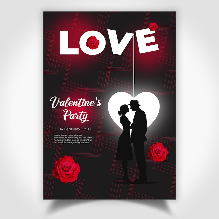 Vecteur poste de fête de la saint-valentin vectoriel rouge et noir