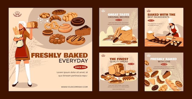 Poste instagram de boulangerie dessiné à la main