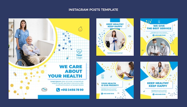 Vecteur poste instagram médical design plat