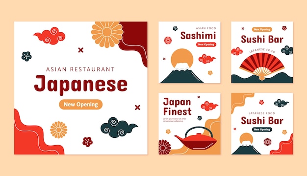 Poste Instagram De Restaurant Japonais Dessiné à La Main