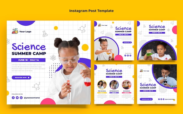 Vecteur poste instagram de science du design plat