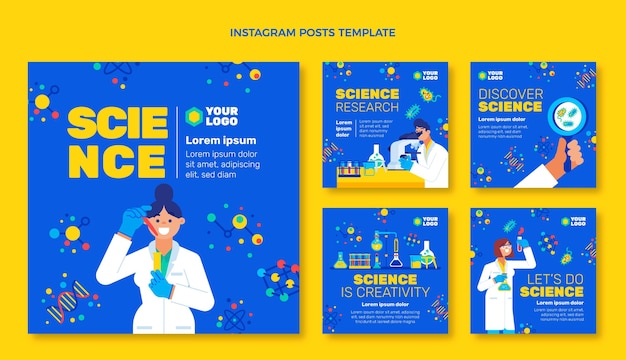 Vecteur poste instagram de science du design plat