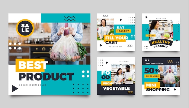 Poste instagram de supermarché design plat dessiné à la main