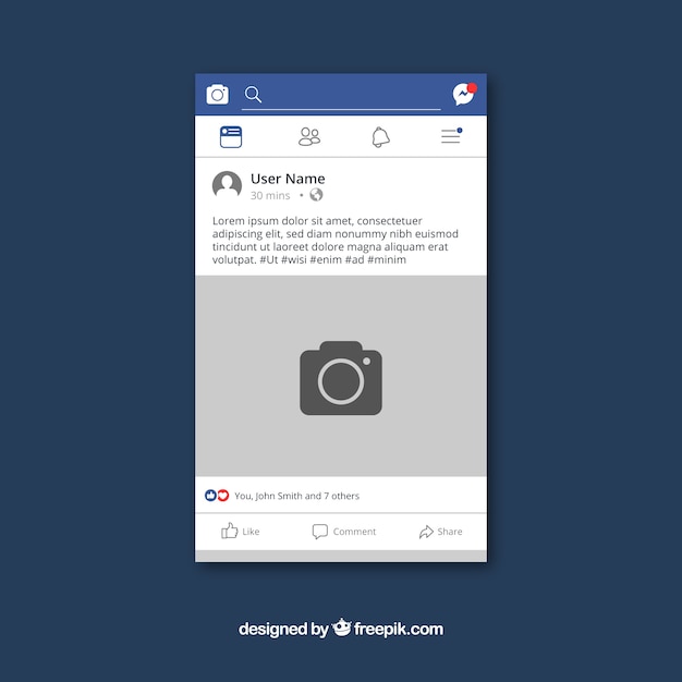 Poste mobile Facebook avec un design plat